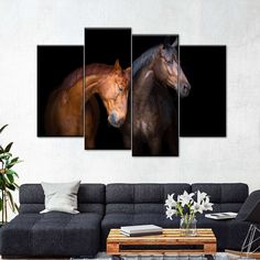 Horse Duo Wall Art is sure to add beauty and versatility to any room in your home. Show your love for this noble and friendly animal by placing this stunning art print on your walls. Mf Hussain, Horses Artwork, Horses Wall Art, Cowboy Room, Horses Photography, Horses Wall Decor, Ranch Decor, Horse Artwork, Create Canvas