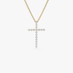 Explore the beauty of our 14K Solid Gold Diamond Cross Necklace, which gracefully showcases 0.29 ctw of glistening diamonds. This refined piece is a perfect gift for birthdays, Christmas, or as a thoughtful present for mothers, blending spiritual significance with dainty elegance. Its understated design serves as a powerful symbol of faith, cherished by those who wear it. Ideal for anyone who values both style and meaningful jewelry, this necklace makes a memorable gift for any special occasion. ITEM DETAILS * Gold Kt: 14K Solid Gold * Custom Gold Color: Rose Gold, Yellow Gold, White Gold * Length & Width: 22.4 x 14.5 MM * Round Diamonds:  17 Pcs 1.5 MM * Total CTW: 0.29 * Diamond Color-Clarity: G Color SI Clarity * Ready to Ship in 1-2 Business Days ▶ See more of our Diamond Necklace here Best Gifts For Mothers, Gold Diamond Cross Necklace, Diamond Cross Necklace Gold, Diamond Cross Necklace, Gifts For Mothers, Gold Armband, Meaningful Jewelry, Jewelry Birthday, Diamond Cross