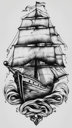 Clipper Ship Drawing, Ship Tattoo Design Drawings, Bluenose Ship Tattoo, Sailor Ship Tattoo, Ship Storm Tattoo, Nautical Map Tattoo Design, Ship Tattoos For Men, Traditional Ship Tattoo Design, Ship Tattoo Stencil