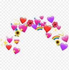 hearts and flowers are arranged in the shape of a rainbow with stars, sunflowers and