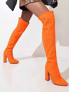 DETAILS Over-the-knee Pointed toe Chunky heel Slip-on Solid color Trendy Pants, Blue Orange White, Comfortable Sweater, Purple Mini Dresses, Matching Swimwear, Hot Jeans, Backless Mini Dress, Maxi Dress Evening, Red Midi Dress