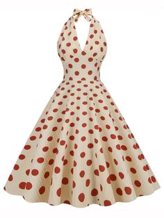 1950s Polka Dot Halter Swing Dress – Retro Stage - Chic Vintage Dresses and Accessories Robes Vintage, Hepburn Style, 1950s Style, 50s Dresses, 1950s Dress, 1950s Fashion, Mode Vintage, Polka Dot Dress, Retro Dress