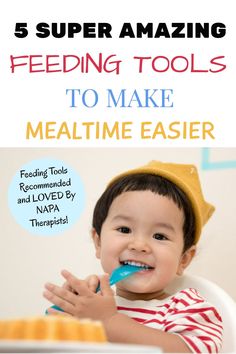 a young boy brushing his teeth with the words feeding tools to make mealtime easier