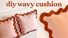 three pillows with scalloped edges and the words diy way cushion above them