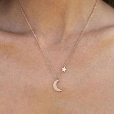 Moon And Star Necklace, Star And Moon Necklace, Dainty Diamond Necklace, Special Necklace, Moon And Star, Moon Charm, Girly Jewelry, Stylish Jewelry, Dainty Jewelry