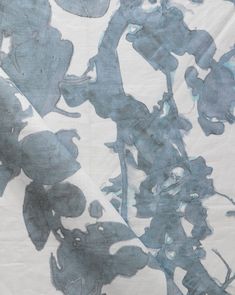 A close up of a blue and white print on an Up For Anything Fabric Cerulean, abstract botanical pattern Abstract Botanical, Water Usage, Countries Around The World, Botanical Pattern, Belgian Linen, Natural Silk, Fabric Rug, Color Print, Natural Fabrics