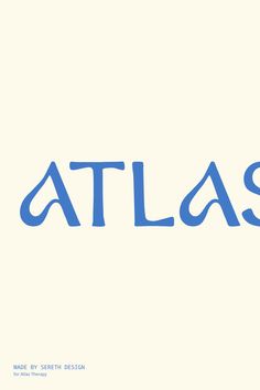 the word atlas written in blue on a white background