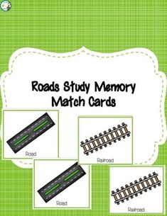 the road study memory match cards are shown in three different colors and sizes, including green