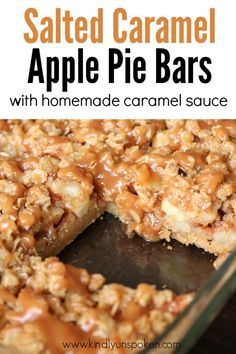 apple pie bars with homemade caramel sauce are the perfect dessert for fall and winter