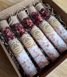 six different types of bath salts in a box