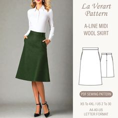 a line midi skirt sewing pattern by la vert pattern co, available in two sizes