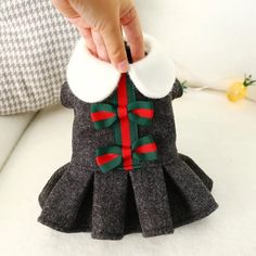 Designer Fashion Look Dog Dress Warm Fleece Wool Fabric Gray Cotton Ribbon Nwt Puppy Dress, Dog Treat Jar, Bow Skirt, High Fashion Dresses, Cotton Ribbon, Pet Dress, Dog Dress, Warm Dresses, Puppy Clothes