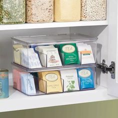 Here are 12 easy Small Kitchen Organization Ideas! These simple tips will keep your cabinets, drawers and countertops organized, tidy and super functional. Tee Organisation, Tea Box Storage, Tea Organization, Desain Pantry, Small Kitchen Organization, Kitchen Organization Pantry, Kitchen Organisation, Organizing Hacks