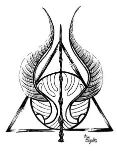 the deathly symbol for harry potter's house, drawn in pen and ink