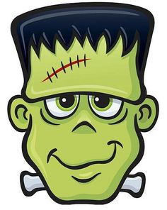 a cartoon zombie head with green hair and eyes