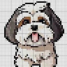 a cross stitch pattern with a dog wearing headphones