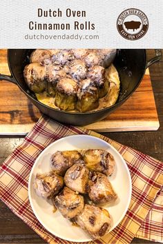 dutch oven cinnamon rolls on a white plate