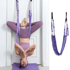 a woman doing aerial acrobatic exercises on a mat