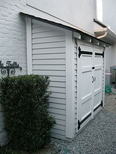 small stylish storage for the side of the house with text overlay that reads, small stylish storage for the side of the house