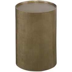 a round metal table with a gold finish on the top and bottom, against a white background