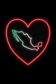 a heart shaped neon sign with the shape of a map in it's center