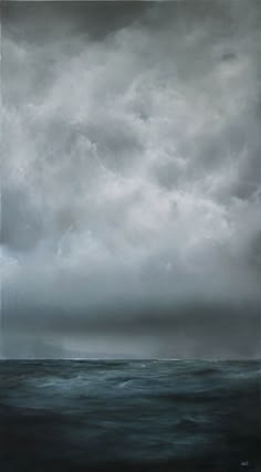 an oil painting of storm clouds over the ocean