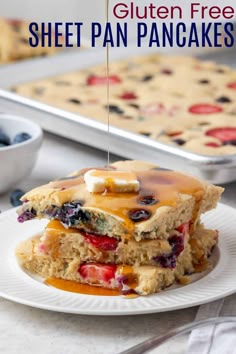 gluten free sheet pan pancakes on a white plate