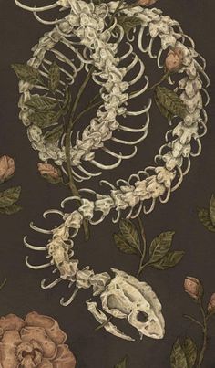 a skeleton and flowers on a black background