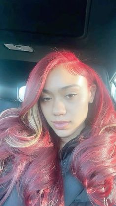 Red And Blonde Wig For Black Women, Red And Honey Blonde Hair Color, Burgundy And Blonde Hair Black Women, Black Girls With Dyed Hair, Red Sew In Weave With Leave Out, Red Quick Weave, Burgundy And Blonde Hair, Burgundy Blonde Hair, Blonde And Red Hair