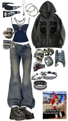 Early 2000s Outfit Ideas Grunge, Y2kgrunge Outfits, Outfits Inspired By Thirteen, Emo Girl Outfits, Emo Girl Outfits 2000s, 2000s Tops Grunge, Baggy Outfit Ideas, Mcbling Fashion