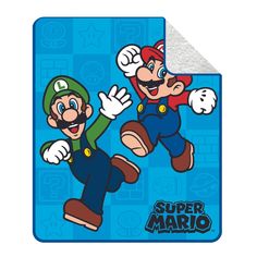 an image of mario and luigi in the air on a blue background with words super mario