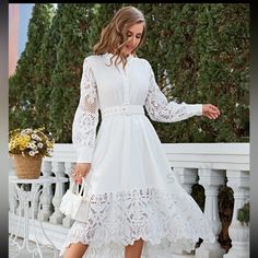 Perfect Condition Never Worn Bust “40” Length “24.4” Waist “28.3” Church Attire, Lace Dress, Colorful Dresses, Color White, Long Sleeve Dress, Womens Dresses, Halloween, Lace, Long Sleeve