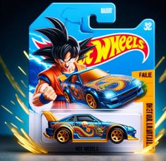 a toy car with an image of gohan on the front and back side, in a packaging