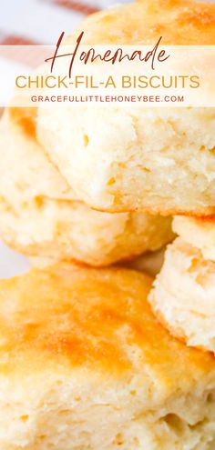 three biscuits stacked on top of each other with the words homemade chicken - la biscuits