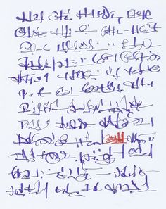 an old handwriting written in blue ink on white paper with red marker and writing underneath it