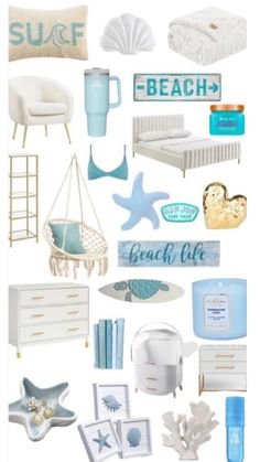 a collage of beach themed items and decor