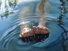 a painting of someone's feet in the water