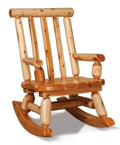 a wooden rocking chair on a white background