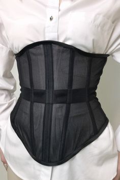 This accessory combines style with functionality, offering comfortable cups and moderate Steel Bones support for a flexible yet shapely frame. Its adjustable lacing ensures a snug fit, emphasizing the waist while providing back support and promoting good posture. Explore its transparent mesh base and satin cups, a perfect choice for those seeking both style and comfort in a corset. Plus Size Waist Training, Black Mesh Corset, Modern Corset, Corset Looks, Corset Styles, Bridal Corset, Mesh Corset, Corset Fashion