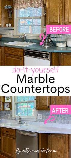 the before and after pictures of a kitchen countertop