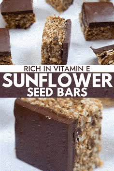 chocolate and oatmeal bars with text overlay that reads, rich in vitamin e sunflower seed bars