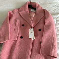 Blush Pink Pea Coat. Size Small. Zara. With Tags Attached. Pink Wool Coat, Tessa Young, Pink Peacoat, Pink Coat, Zara Jackets, Pea Coat, Wool Coat, Blush Pink, Blush