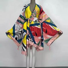 Sweet Watermelon Kimono - Lashawn Janae (7228745711774) Spring Party Satin Kimono, Fitted Multicolor Summer Kimono, Spring Party Multicolor Kimono, Summer Beach Kimono In Satin, Summer Beach Satin Kimono, Fitted Multicolor Kimono For Vacation, Moda Kimono, Long Kimono Dress, Kimono Style Dress