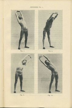 an old book with pictures of men doing different poses