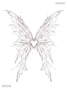 a drawing of a heart shaped wing with the words nodens written in white ink