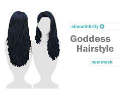 a wig with long black hair on it and the words, goddess hairstyle new mesh