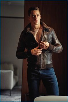 Pietro Boselli Channels 'Top Gun' Style for GQ Italia A2 Flight Jacket, Men In Jeans, Guy Style, Italian Men, Flight Jacket