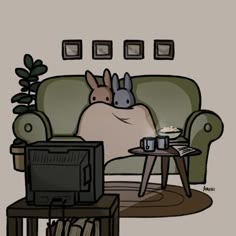 a cartoon character sitting on a couch watching tv