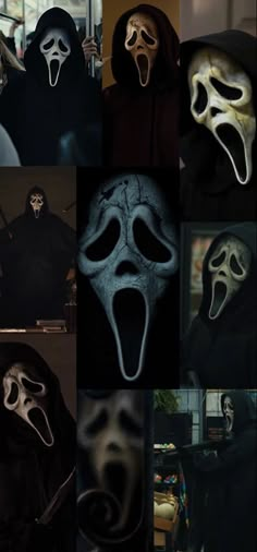 the scream mask is shown in multiple pictures