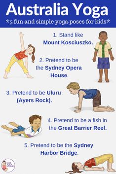 the australian yoga poster shows how to do different poses for kids and their body shapes